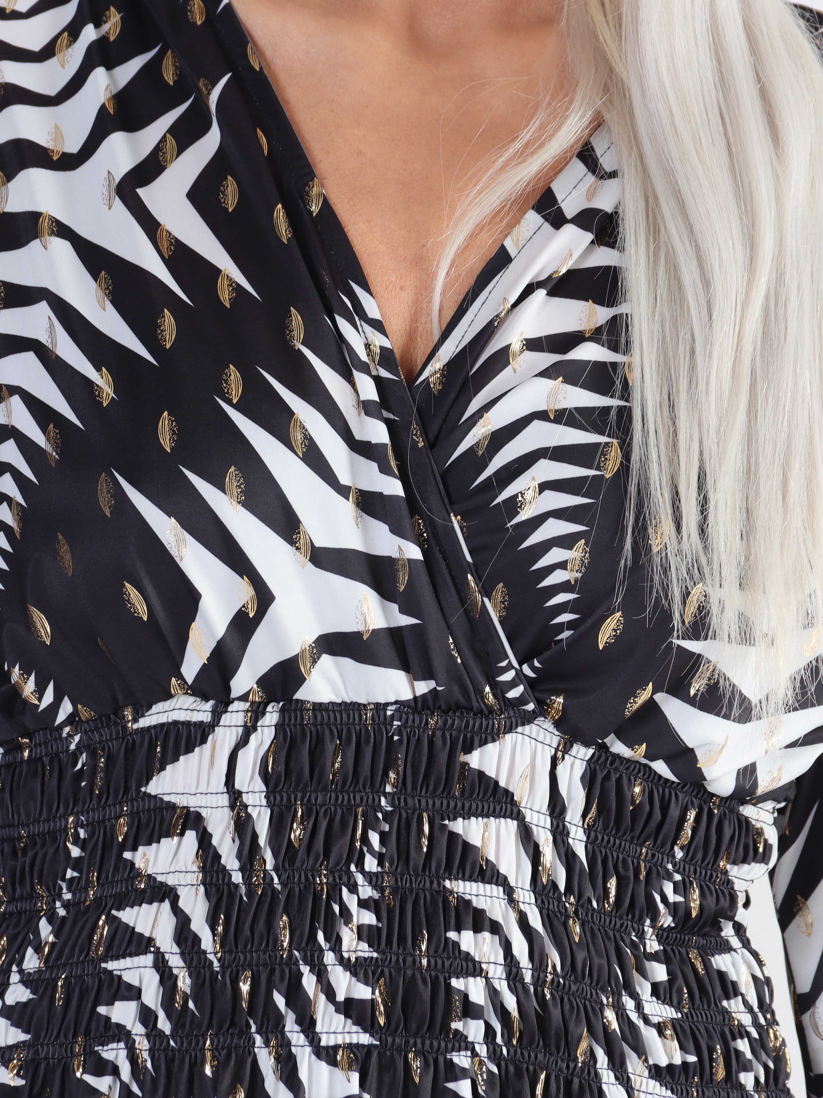 Pams Pattern Shirt L/S - Elastisk plus size bluse i krølfrit stof